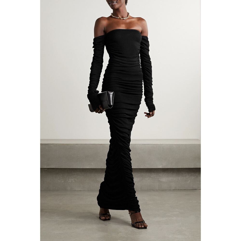 Altuzarra Trikera Off-Shoulder Jersey Maxi Dress sheer long sleeve black size XS